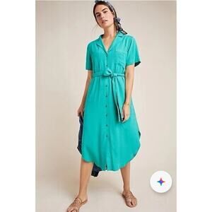 Anthropologie Maeve Women's Turqouise Aria Textured Shirt Dress XS